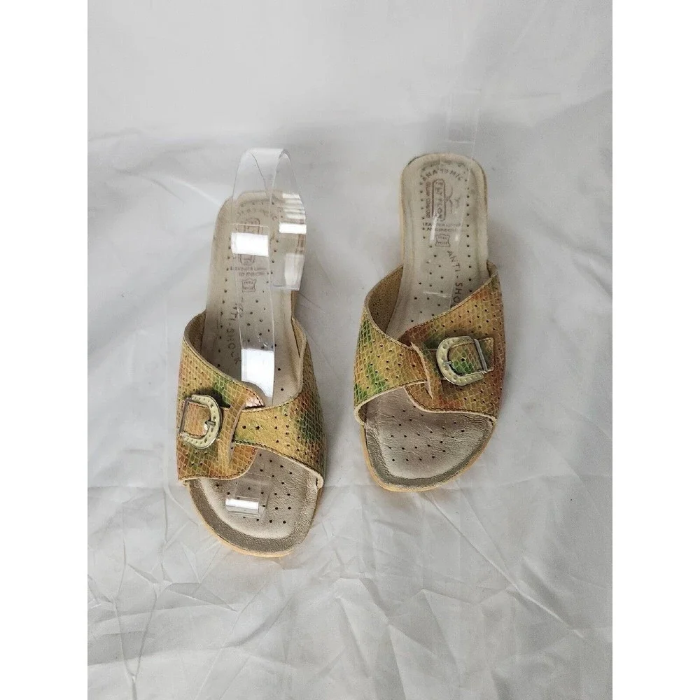 Fly Flot comfort Sandals 40 US 9 multicolor buckle Leather Italian Wedge Shoes